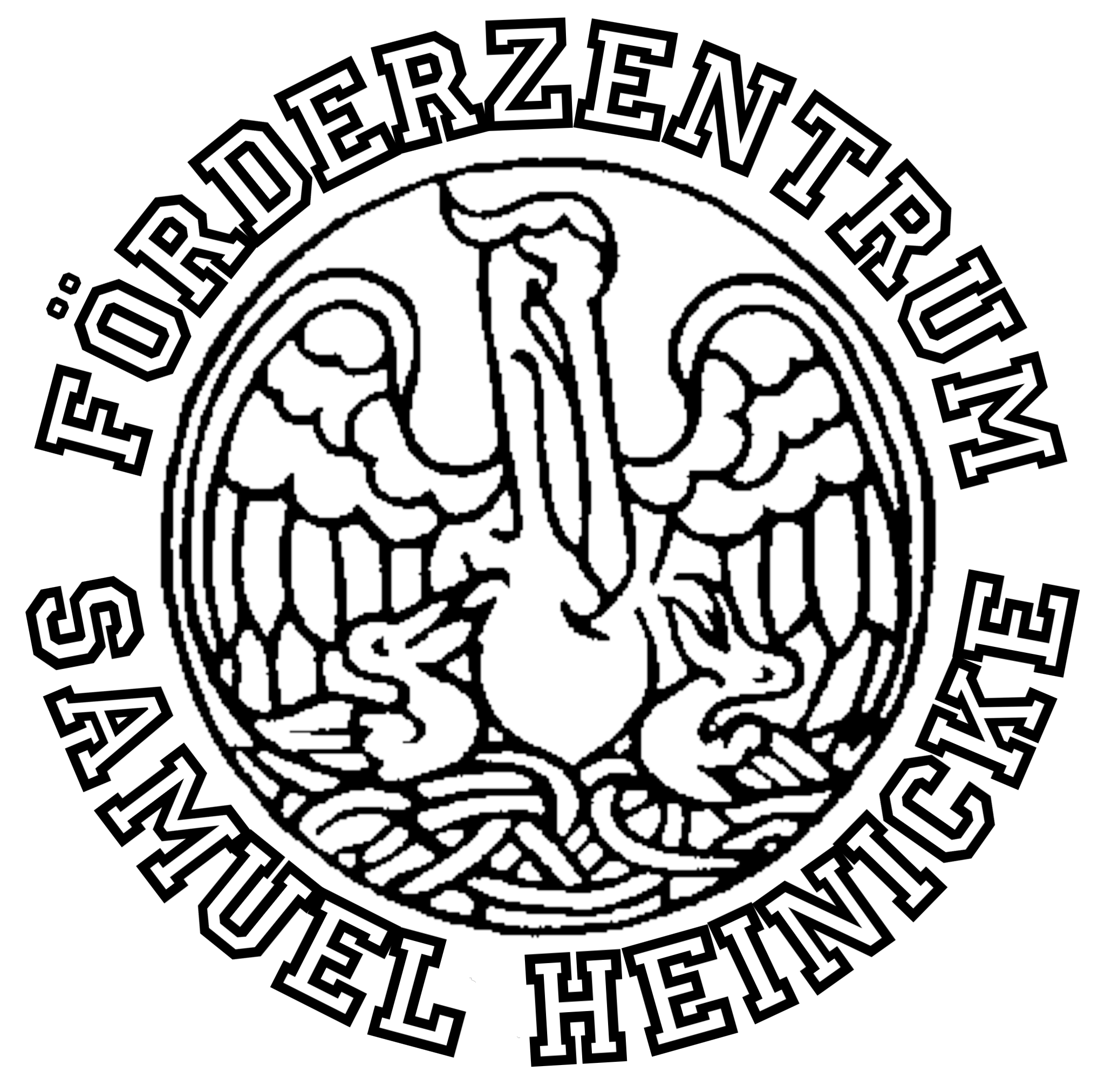 Logo der Samuel Heinicke Schule für Gehörlose. Es zeigt einene Pelikan, der sein Jungen füttert. Im Kreis heruem steht "Förderzentrum Samuel Heinicke"